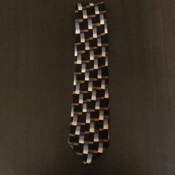 Manzoni Italian pure silk tie black/gold/white - Picture 8 of 8